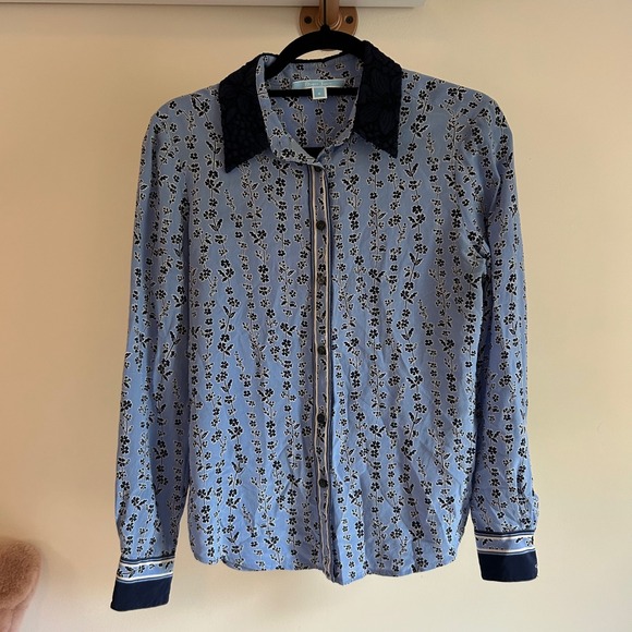 Draper James 100% Silk Floral Blouse Size 6 Long Sleeve Button Down Top - Picture 1 of 6